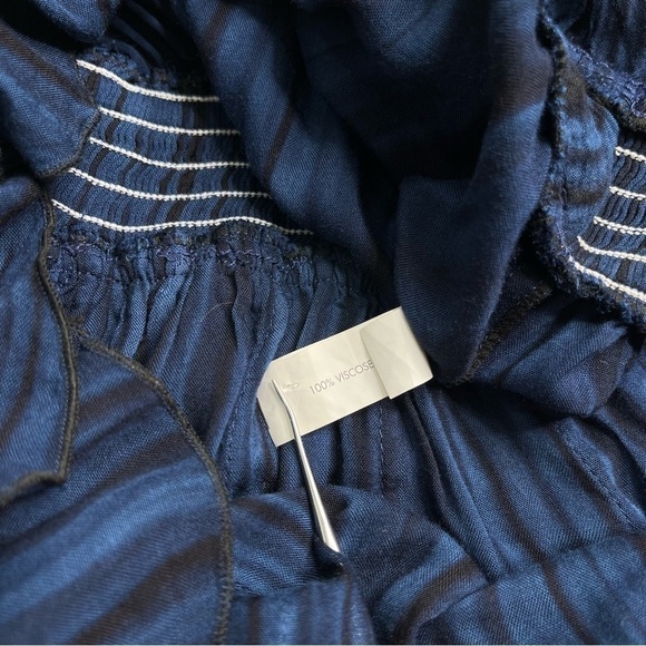 POUPETTE ST BARTH Beline Navy Deep Fringe V-Neck Slim Ruffle Mini Dress - Picture 12 of 15